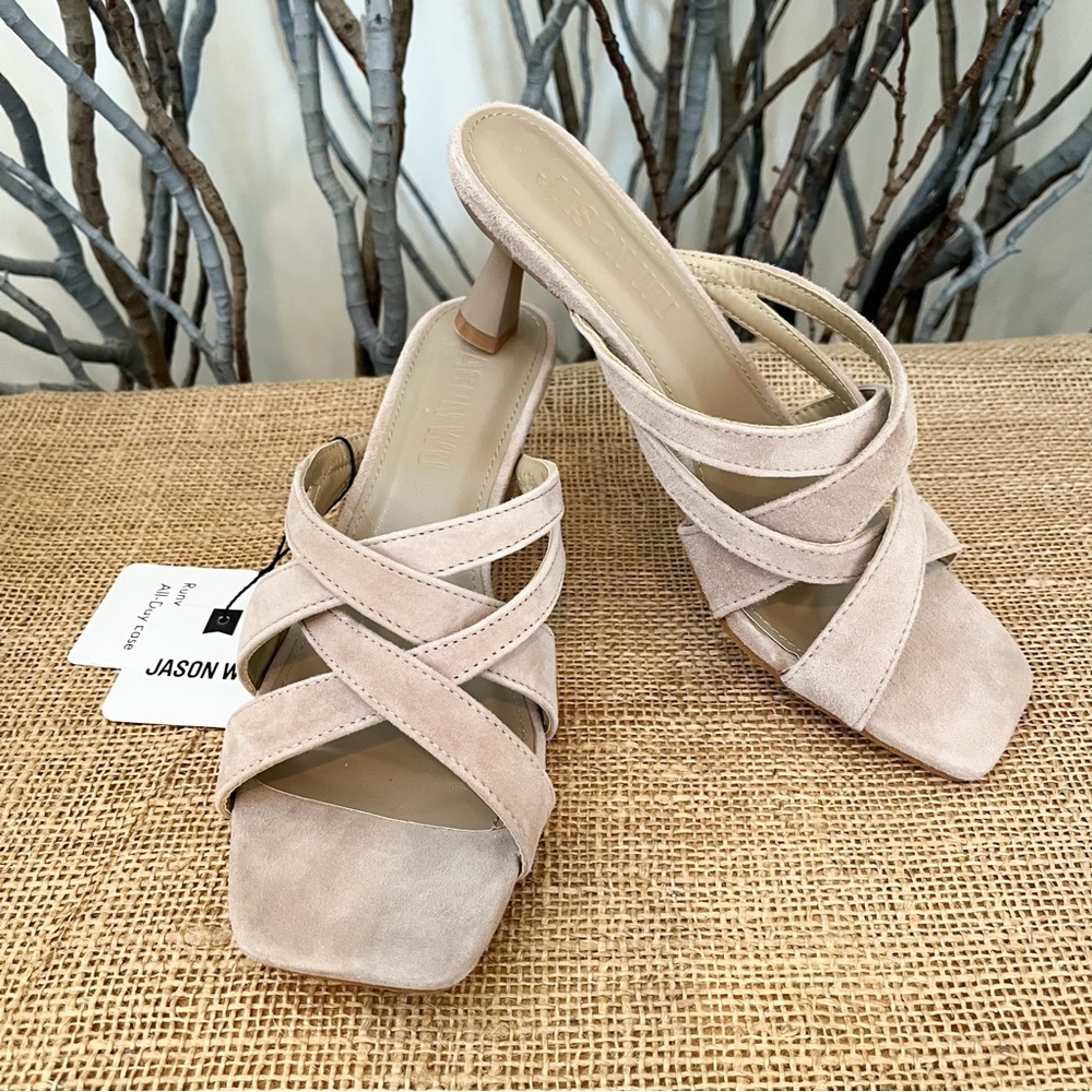 NWT Jason Wu KIMS Suede Taupe Heeled Sandals Size 7.5
